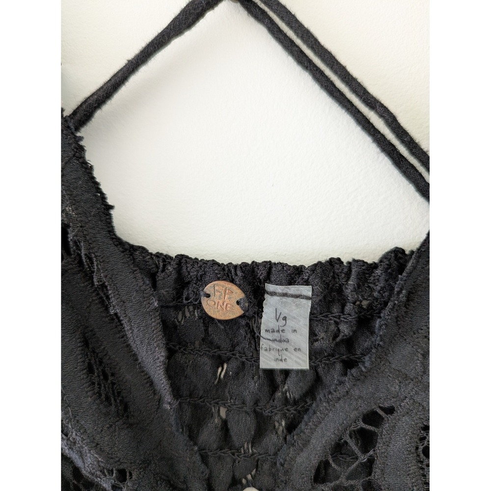 Free People FP One Adella Tank Black Lace Ruffle Boho Camisole Large - Picture 5 of 6